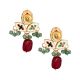Mirror Trio Red Stone Drop Earrings with Green Beads Pair